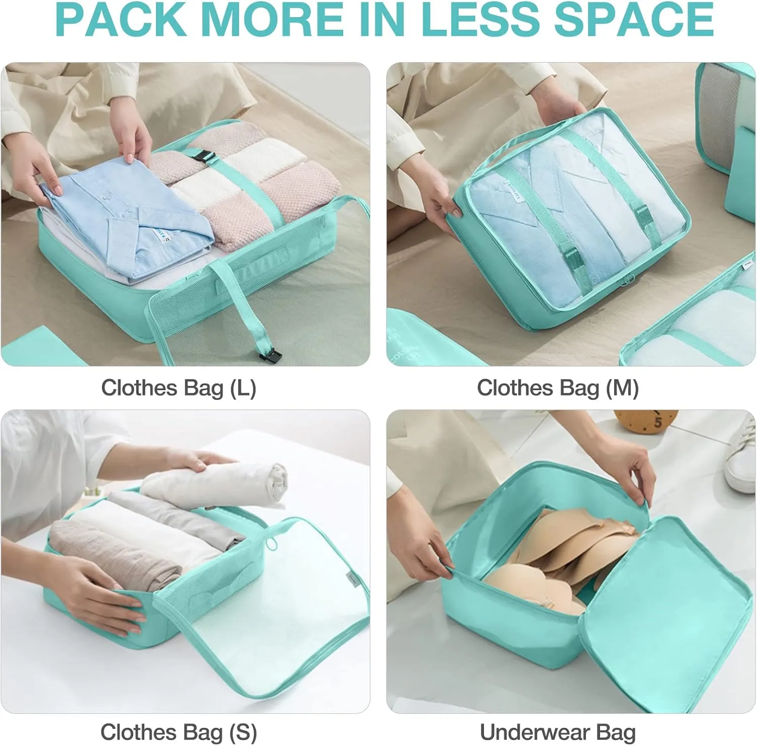 8 Set Packing Cubes for Suitcases, Packing Cube with Shoe, Cosmetics, Clothing, and Accessories Bags Packing Cubes for Travel Luggage Organizer(Blue-Green)