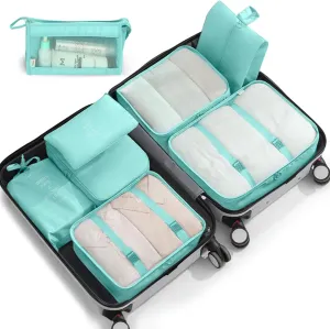 8 Set Packing Cubes for Suitcases, Packing Cube with Shoe, Cosmetics, Clothing, and Accessories Bags Packing Cubes for Travel Luggage Organizer(Blue-Green)