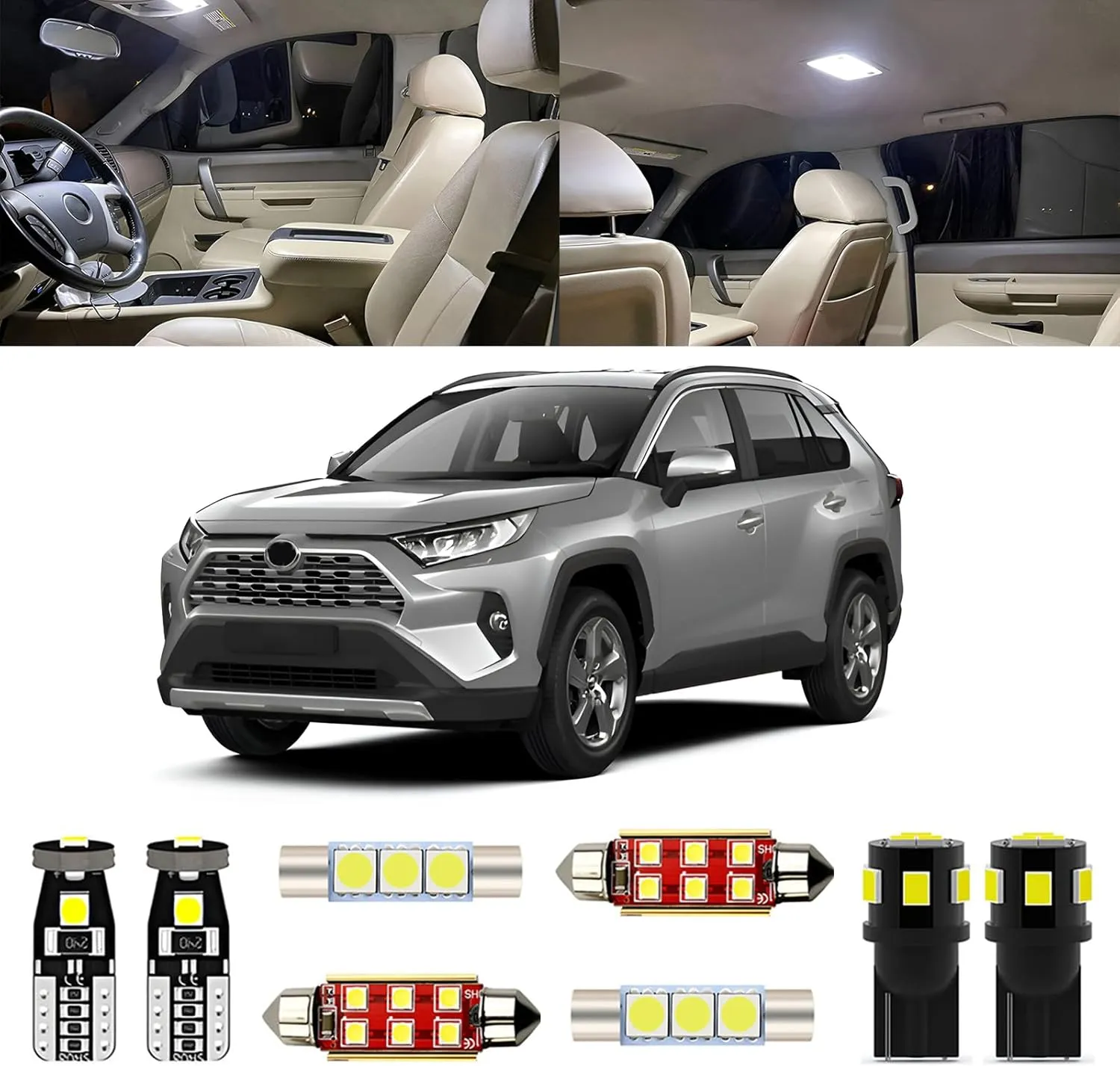 8pcs Super bright White 6000K LED Interior Light Kit for Toyota RAV4 2016 2017 2018 2019 2020 2021 2022 Interior LED Lighting Kit   License Plate Light, Installation Tool