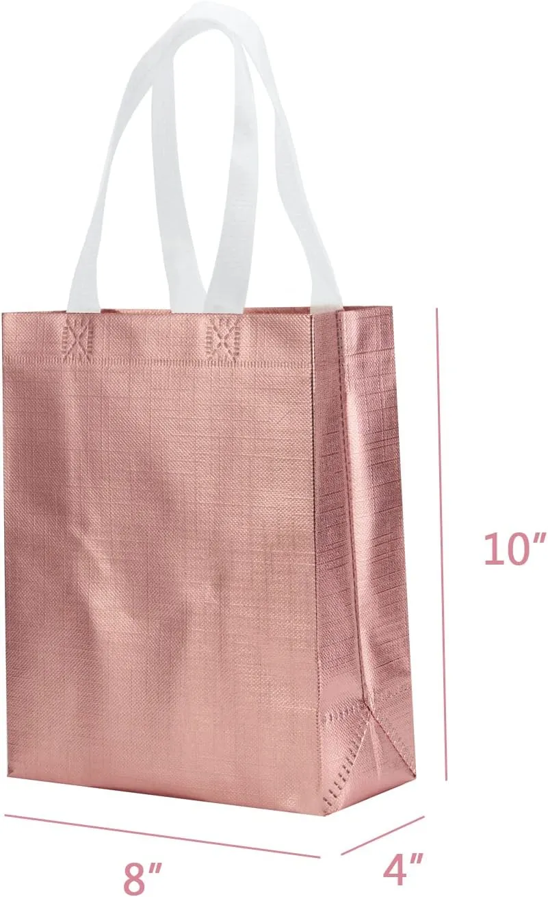 8" X 4" X 10" Reusable Rose Gold Gift Bags With Handles for Birthday Christmas Party Favor Gift Bag Pack of 12