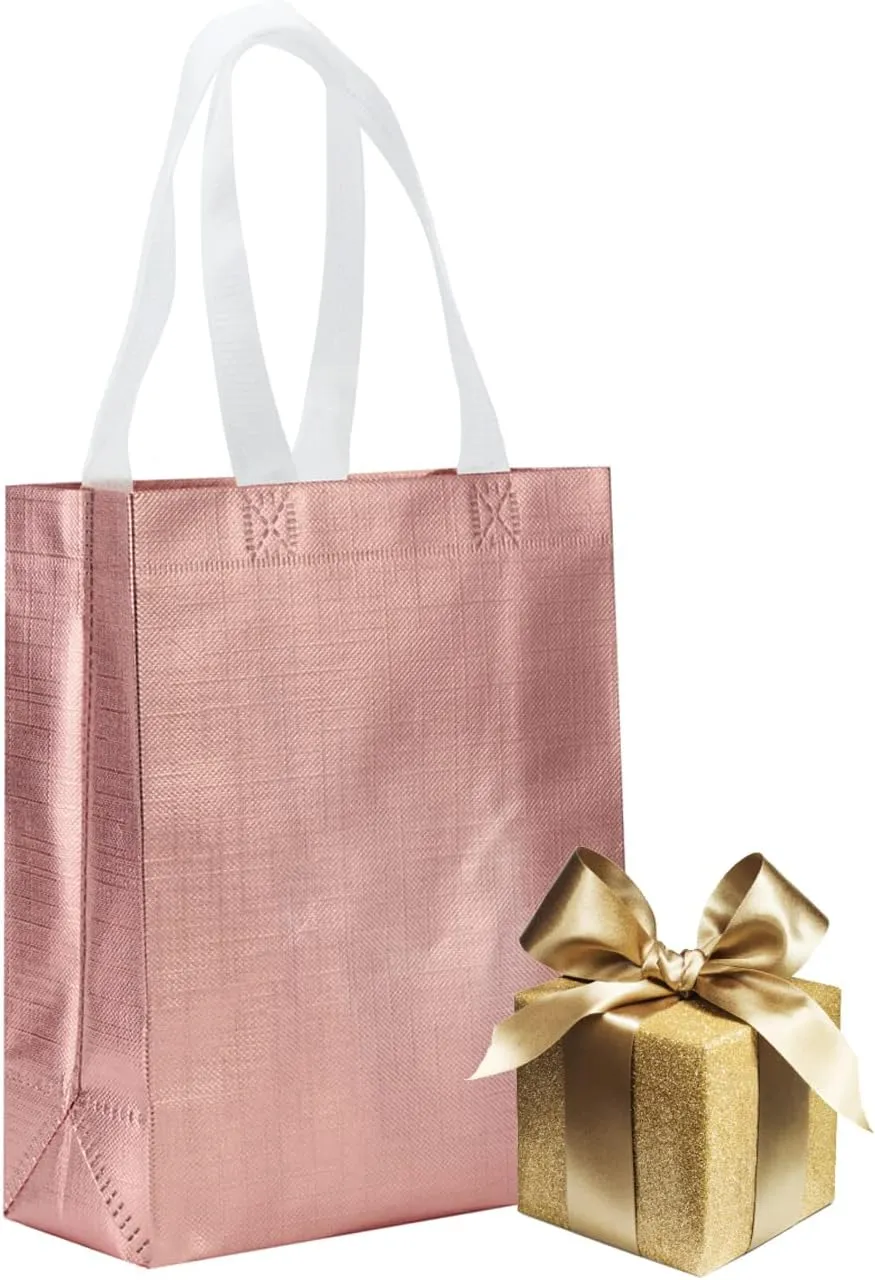 8" X 4" X 10" Reusable Rose Gold Gift Bags With Handles for Birthday Christmas Party Favor Gift Bag Pack of 12