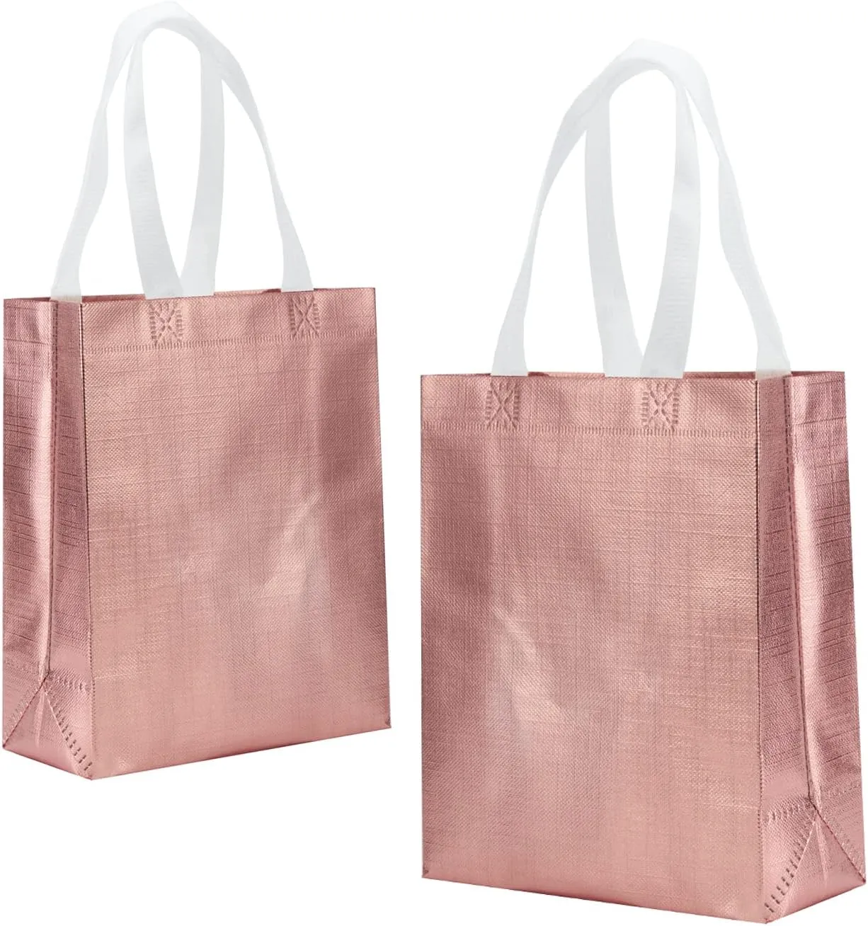 8" X 4" X 10" Reusable Rose Gold Gift Bags With Handles for Birthday Christmas Party Favor Gift Bag Pack of 12