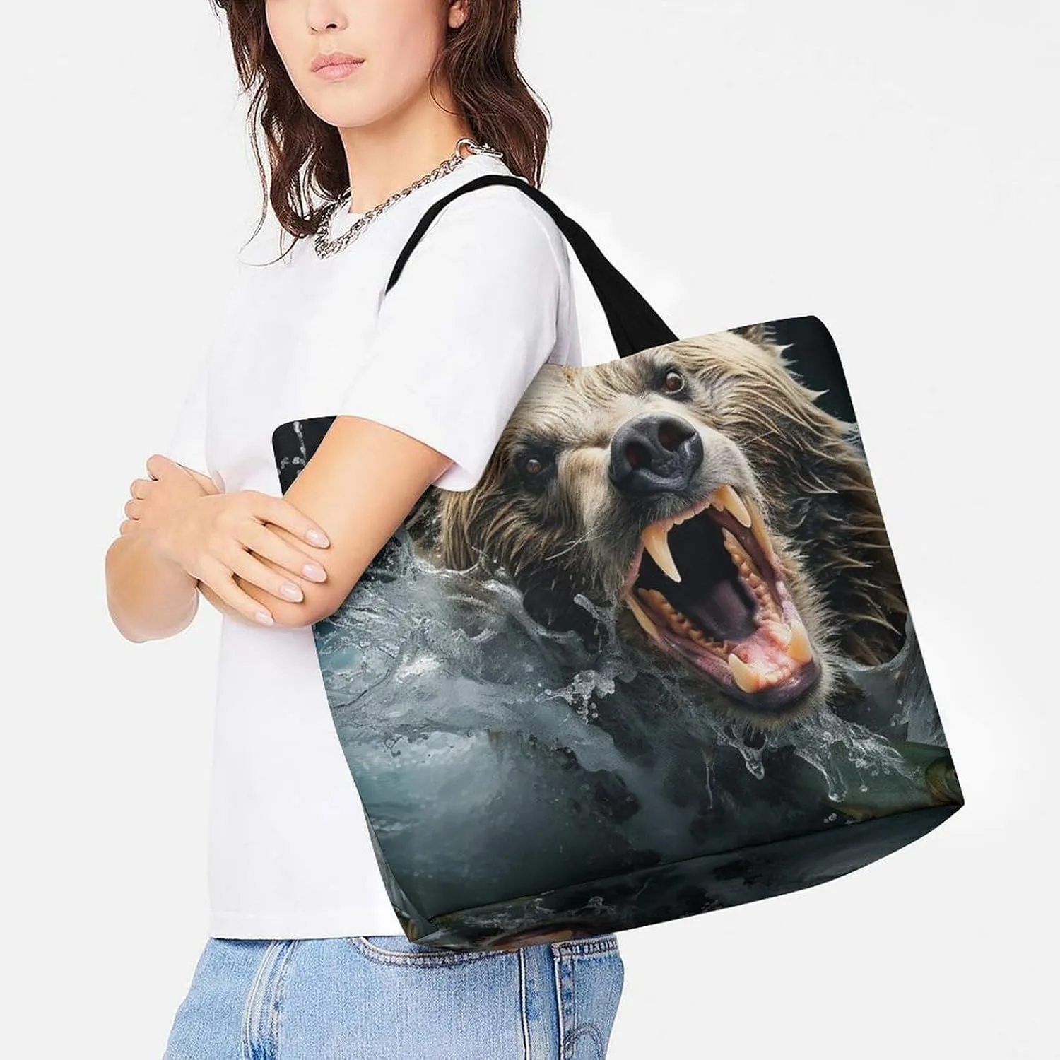 A Full Pizza Tote Bags, Reusable Grocery Bags, Large Shopping Bag, Shoulder Bag for Women