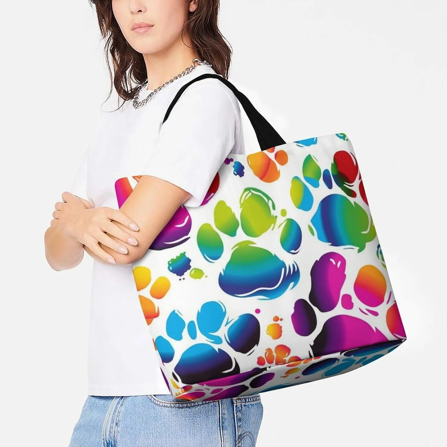 A Full Pizza Tote Bags, Reusable Grocery Bags, Large Shopping Bag, Shoulder Bag for Women