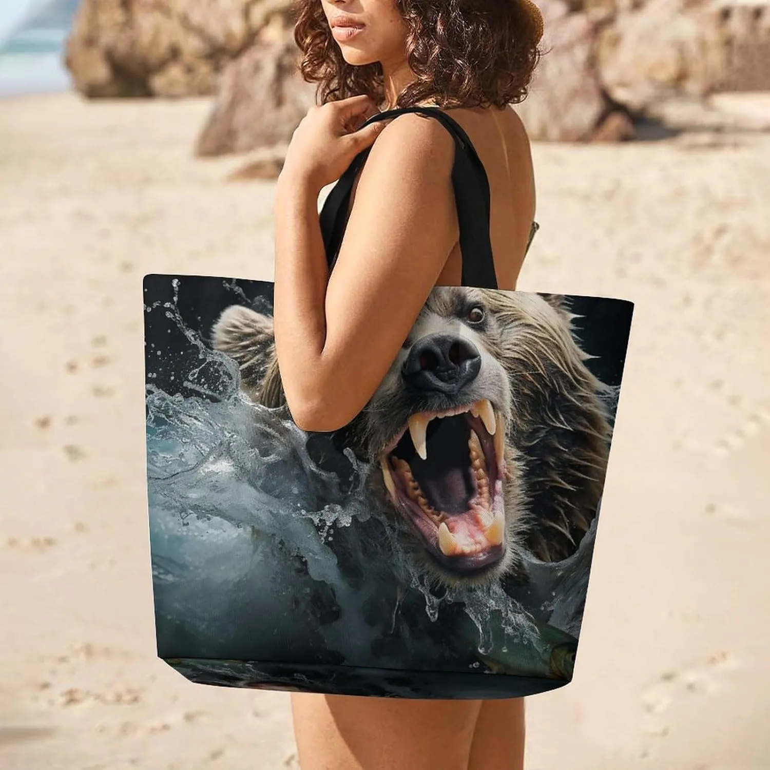 A Full Pizza Tote Bags, Reusable Grocery Bags, Large Shopping Bag, Shoulder Bag for Women