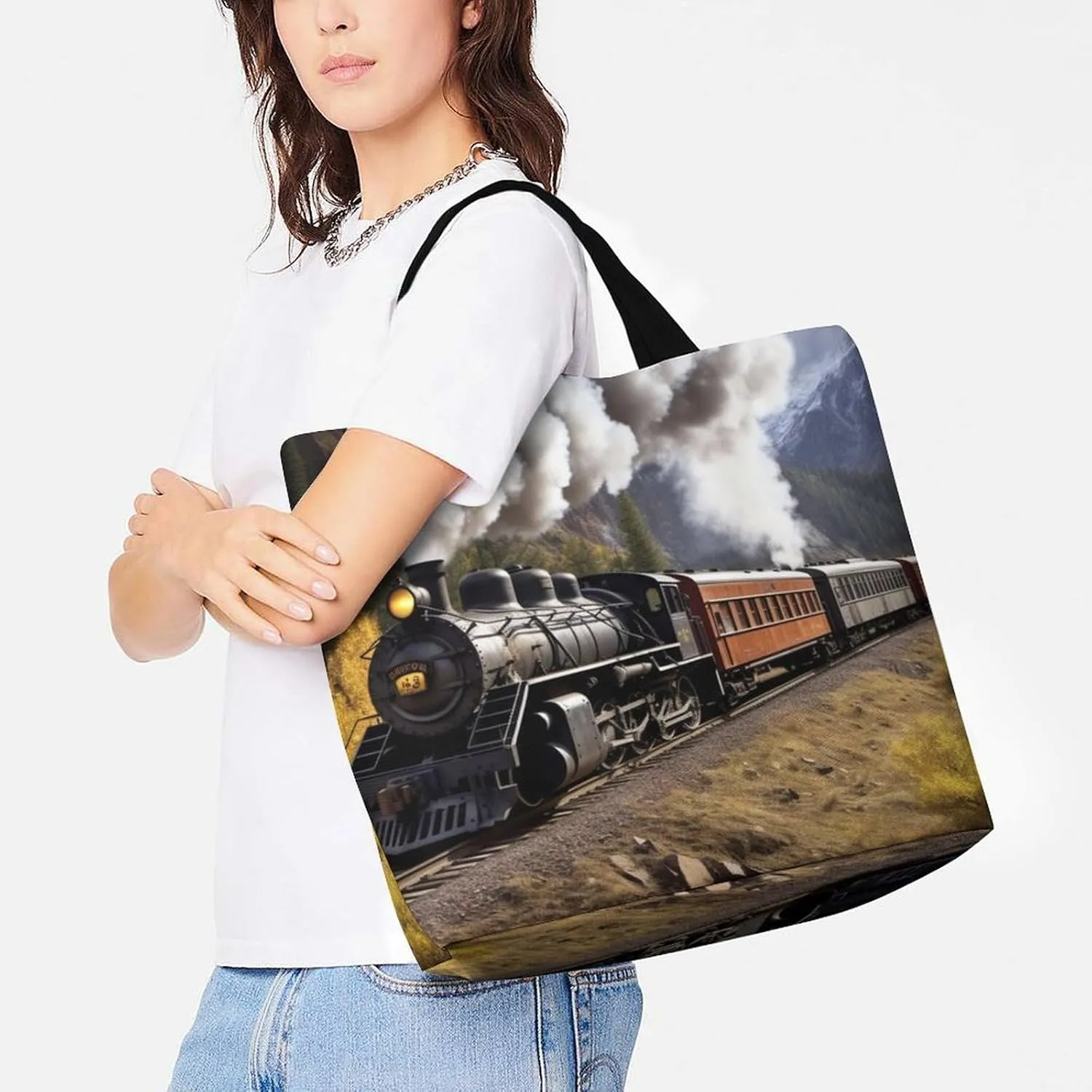 A Full Pizza Tote Bags, Reusable Grocery Bags, Large Shopping Bag, Shoulder Bag for Women