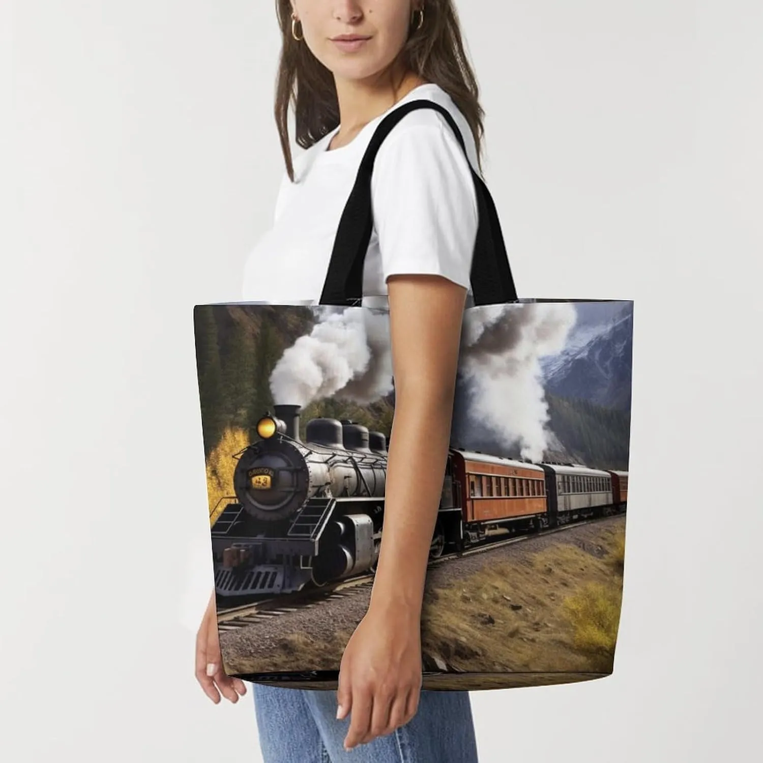 A Full Pizza Tote Bags, Reusable Grocery Bags, Large Shopping Bag, Shoulder Bag for Women