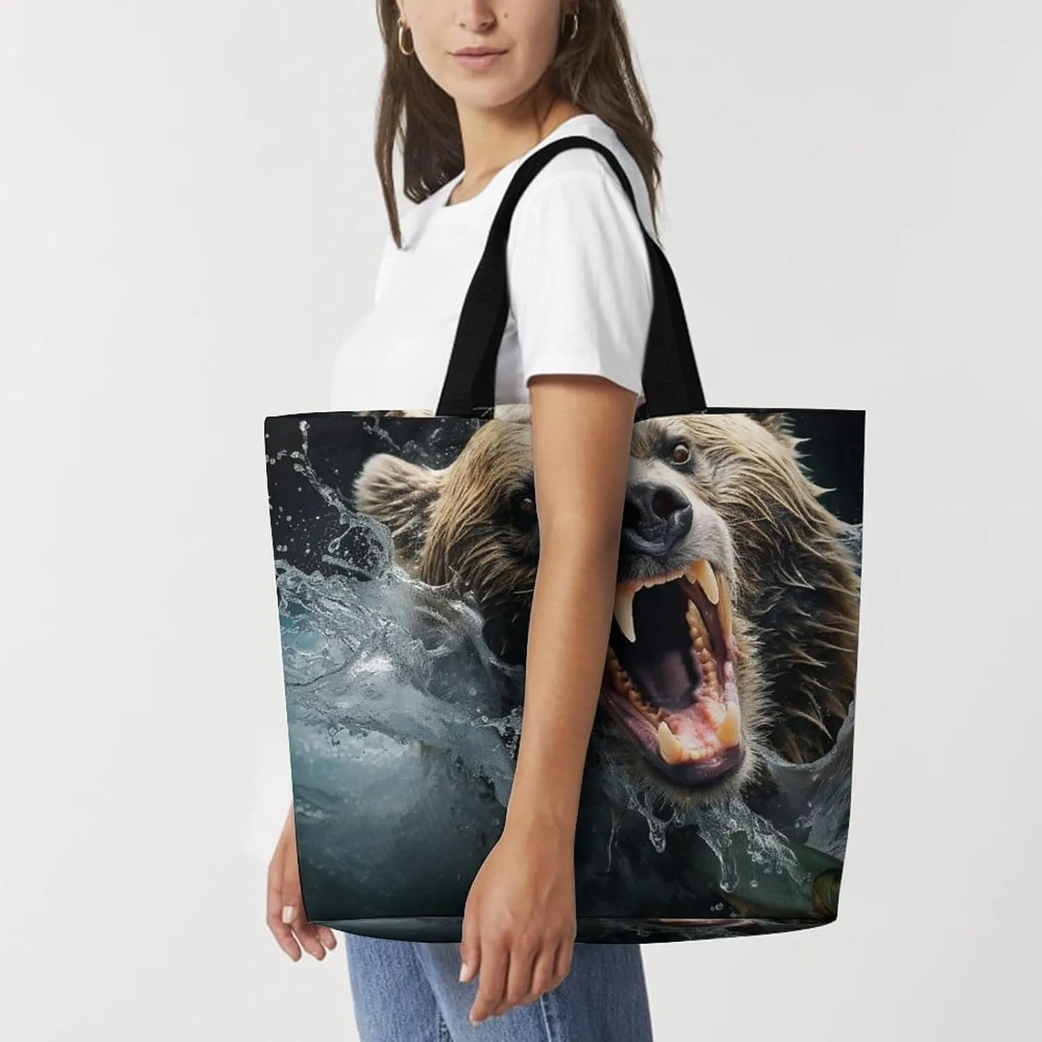 A Full Pizza Tote Bags, Reusable Grocery Bags, Large Shopping Bag, Shoulder Bag for Women