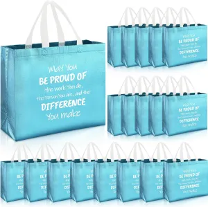 Abbylike 24 Pcs Glossy Thank You Reusable Gift Bags Bulk 12.2 x 4.7 x 11 Inches Employee Appreciation Gift Bag with Handle May You Be Proud for Teacher Student Coworker Secretary Assistant(Blue)