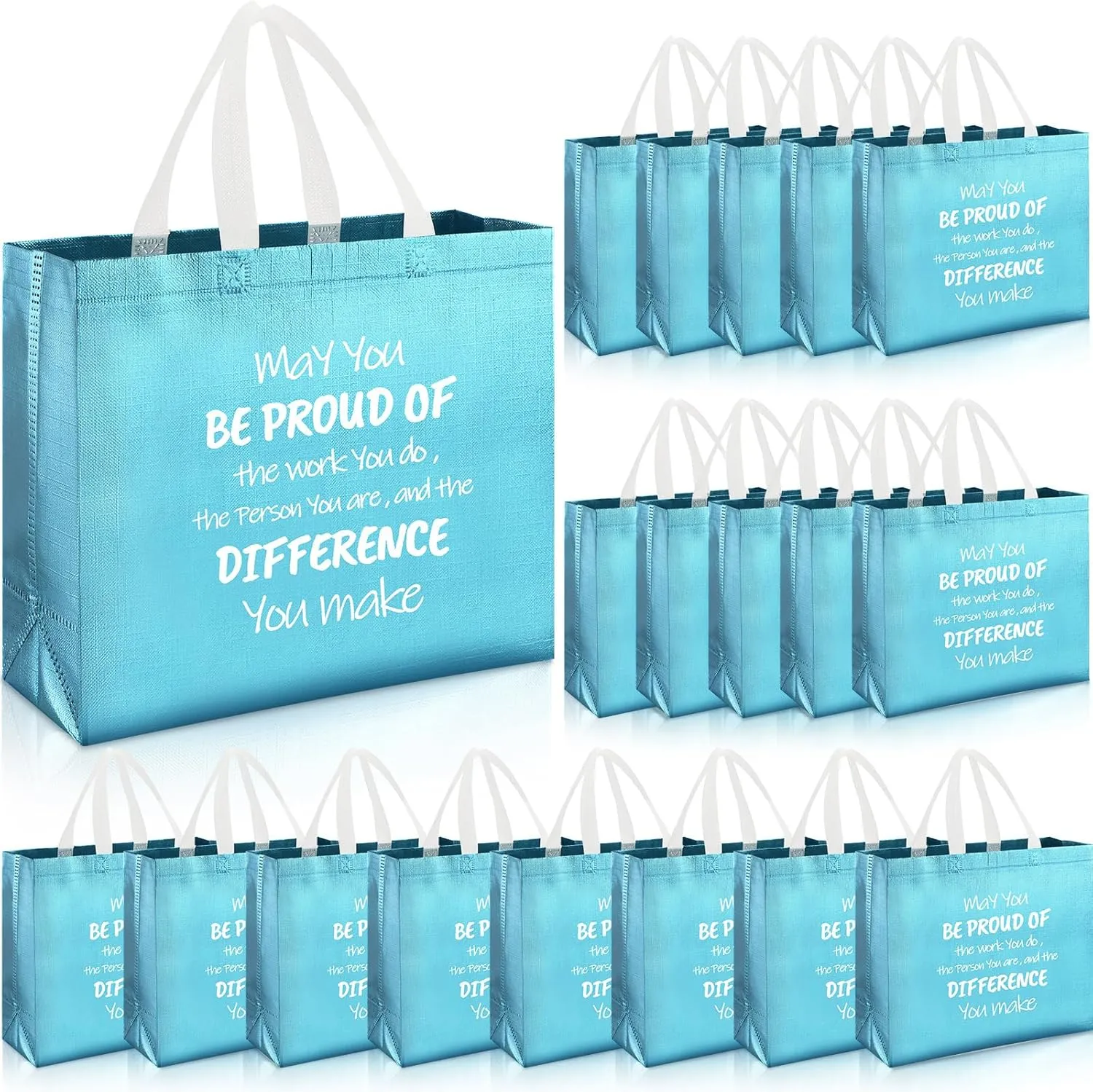 Abbylike 24 Pcs Glossy Thank You Reusable Gift Bags Bulk 12.2 x 4.7 x 11 Inches Employee Appreciation Gift Bag with Handle May You Be Proud for Teacher Student Coworker Secretary Assistant(Blue)