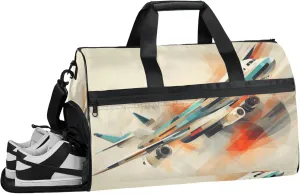 Abstract Geometric 43L Gym Duffle Bag for men with Shoe Compartment, Aircraft Pattern Overnight Weekender Bag for Women with Shoulder Strap, Ideal for Travel, Gym, Sports