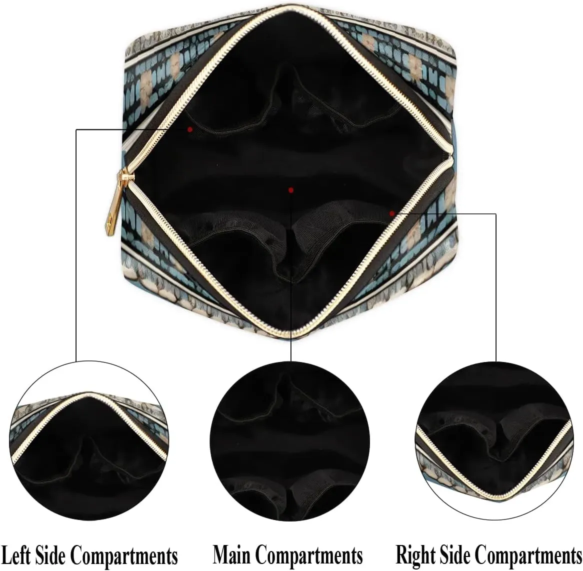 Abstract Printing Boho Flora Travel Makeup Bag for Women, PU Leather Waterproof Checkered Cosmetic Bags Large Make up Bag Zipper Pouch