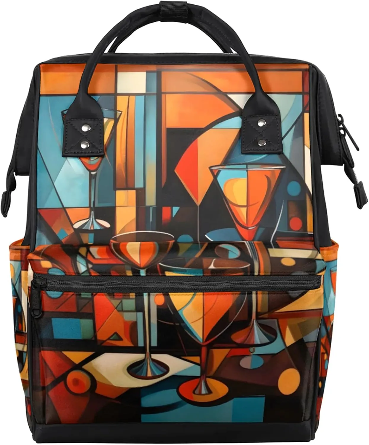Abstract Wine Glass Geometric Watercolour Diaper Bag Mommy Bags With Adjustable Shoulder Strap Waterproof Multifunction Shoulder Bag Travel Large Capacity Backpack for Moms And Dads