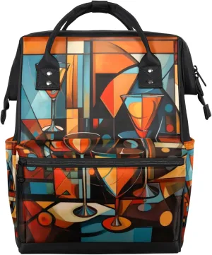 Abstract Wine Glass Geometric Watercolour Diaper Bag Mommy Bags With Adjustable Shoulder Strap Waterproof Multifunction Shoulder Bag Travel Large Capacity Backpack for Moms And Dads