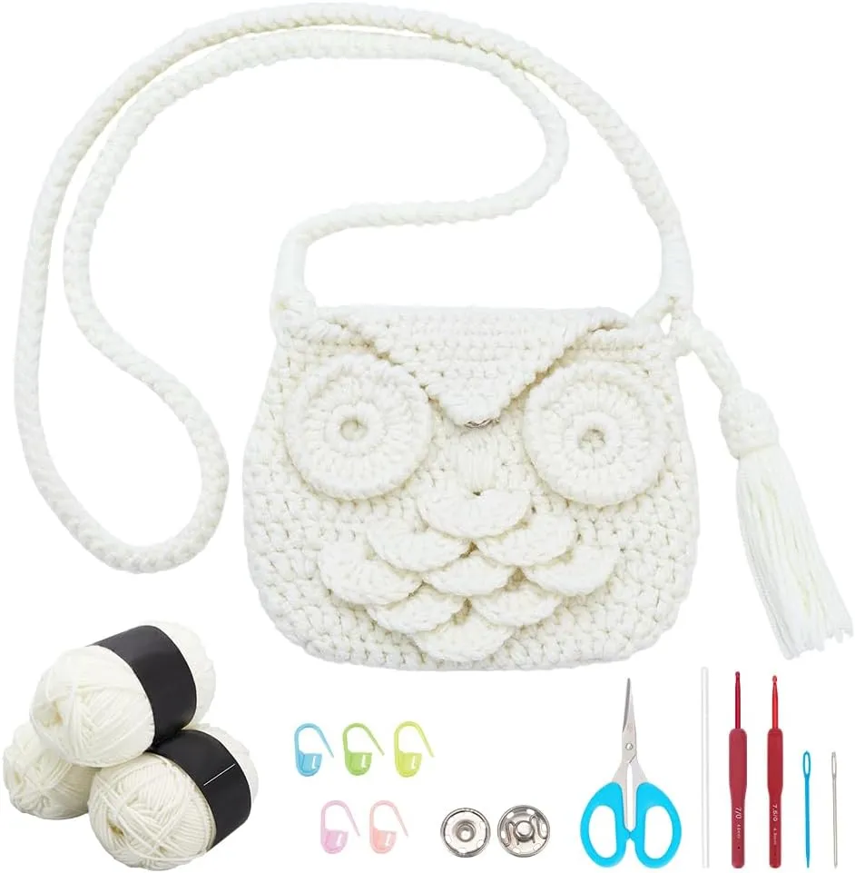 ACRNIGHEET Shoulder Bag Crochet Kit Owl Crochet Bag Kit Handmade Phone Bag with Step-by-Step Instructions Crochet Tote Bag Kit for Women Gifts Knitted Bag for Crocheting Lovers