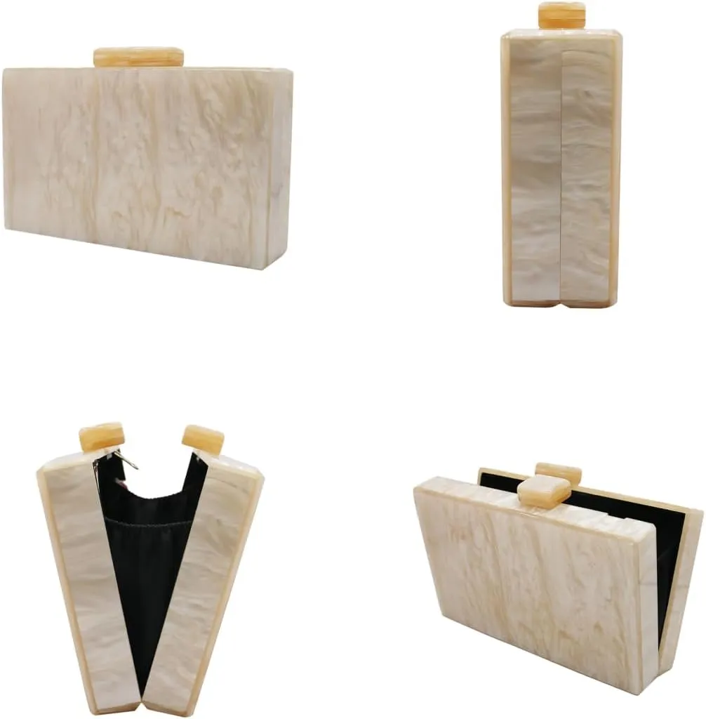 Acrylic Evening Clutch Purses for Women Unique Square Marbling Handbag with Beaded Handbag for Wedding Party Prom