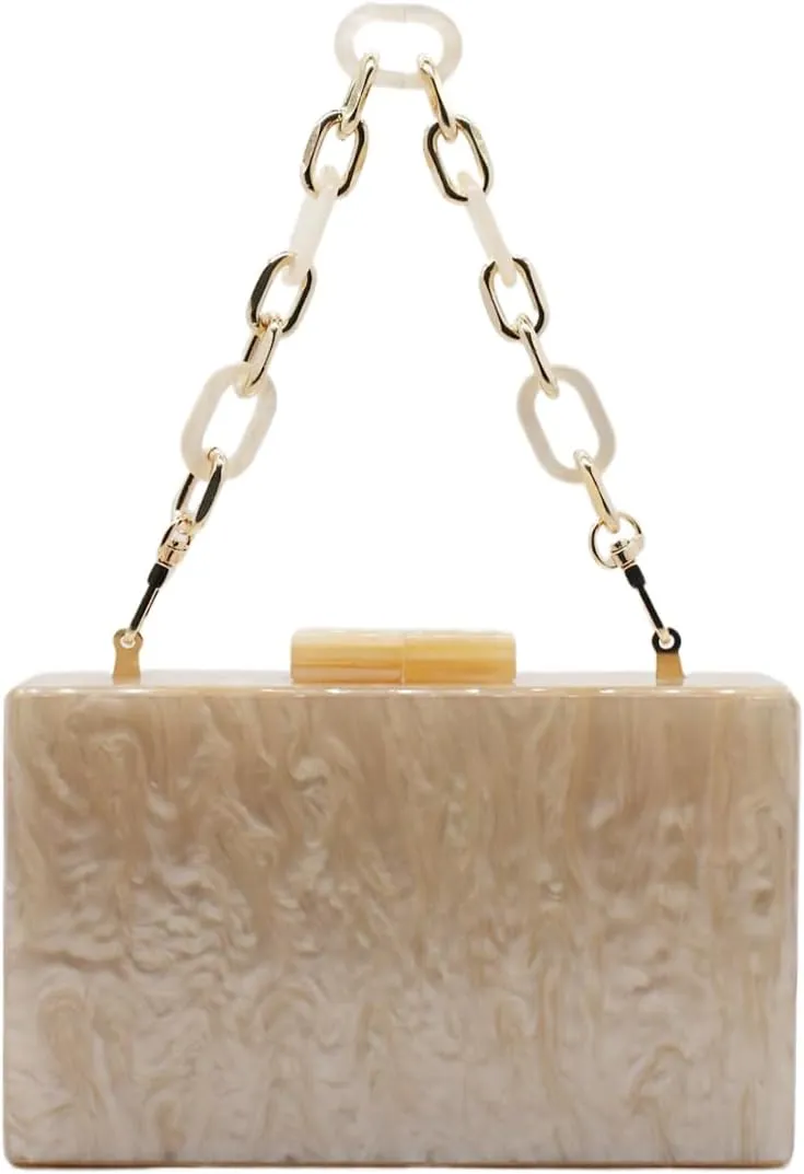 Acrylic Evening Clutch Purses for Women Unique Square Marbling Handbag with Beaded Handbag for Wedding Party Prom
