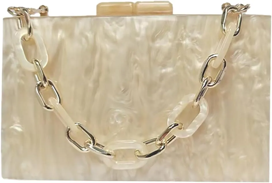Acrylic Evening Clutch Purses for Women Unique Square Marbling Handbag with Beaded Handbag for Wedding Party Prom