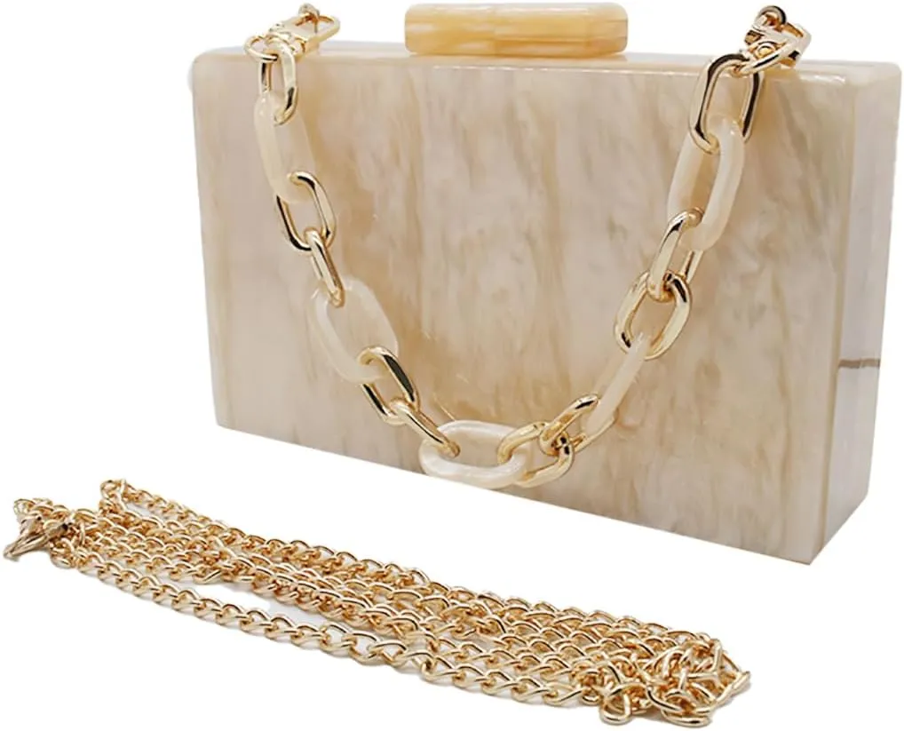 Acrylic Evening Clutch Purses for Women Unique Square Marbling Handbag with Beaded Handbag for Wedding Party Prom