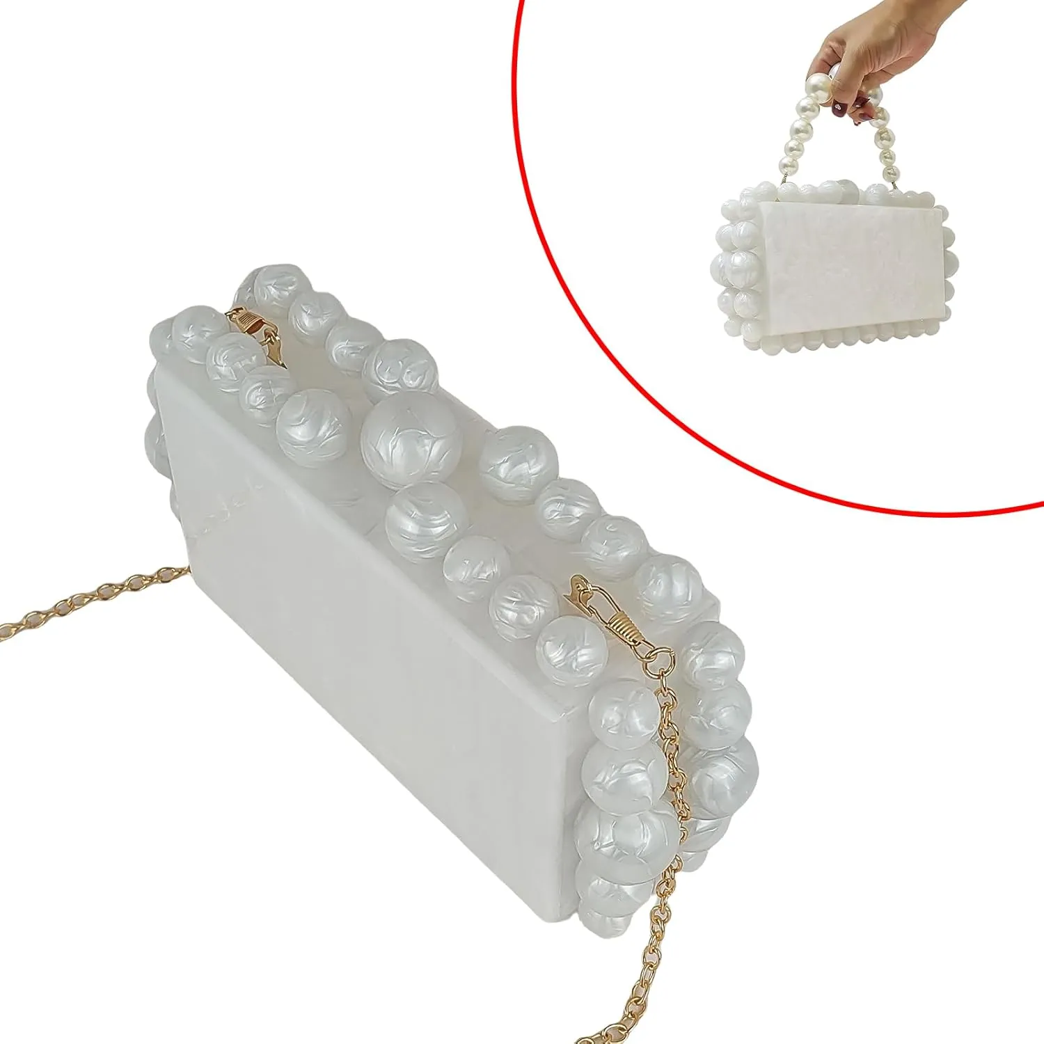 Acrylic Evening Handbag Marble Box Clutch Purse Women Beaded Party Prom Cocktail Bag