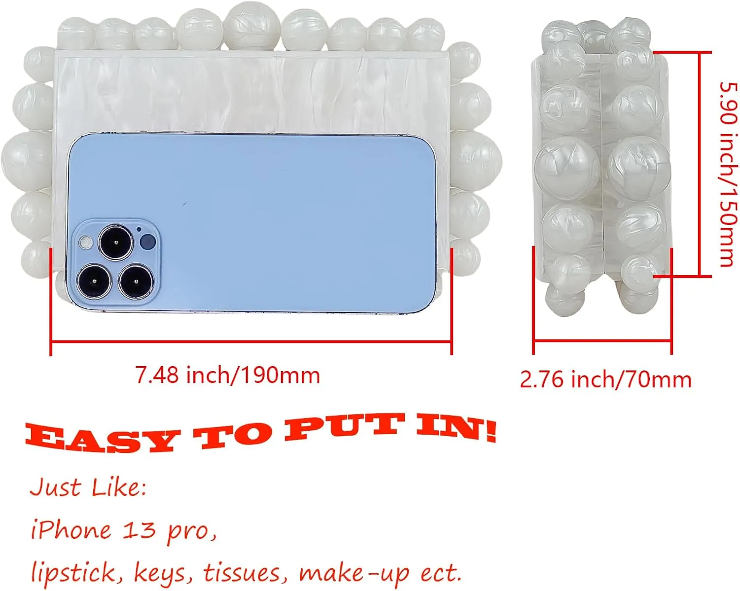 Acrylic Evening Handbag Marble Box Clutch Purse Women Beaded Party Prom Cocktail Bag