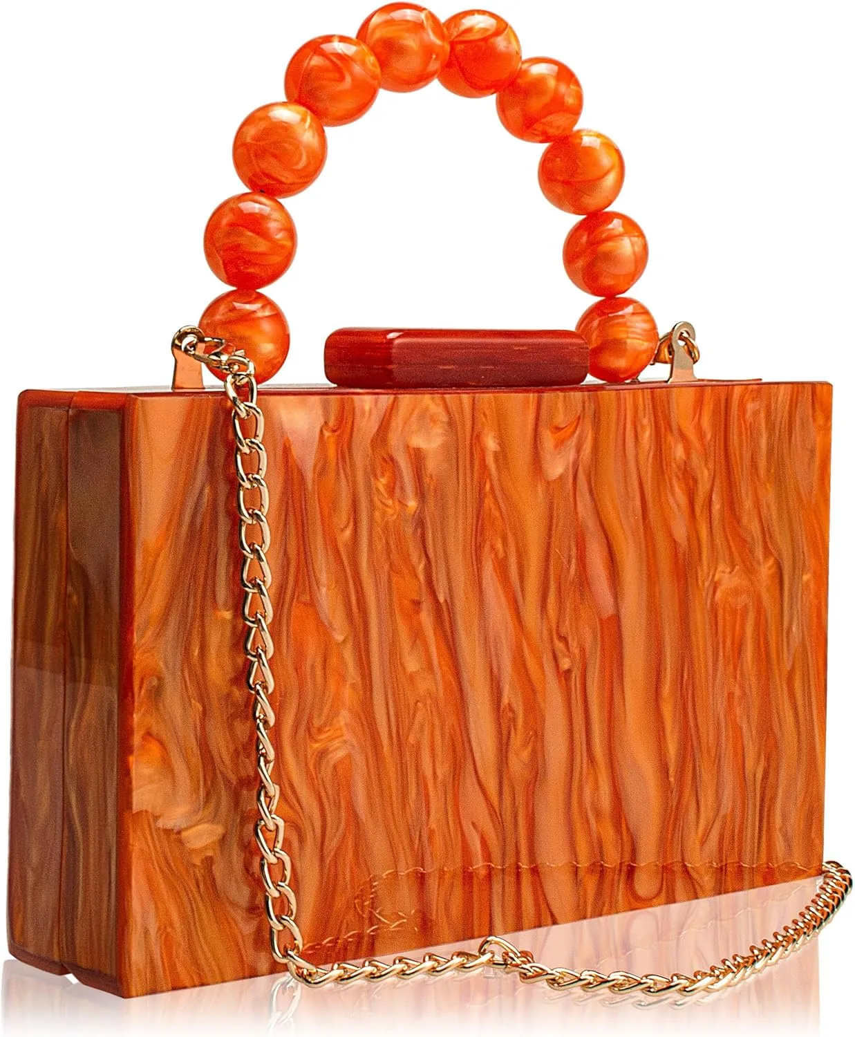Acrylic Purses Evening Clutch Bag Marbling Handbags for Women Cross Body Bag with Pearl Chain Formal Wedding Prom Party