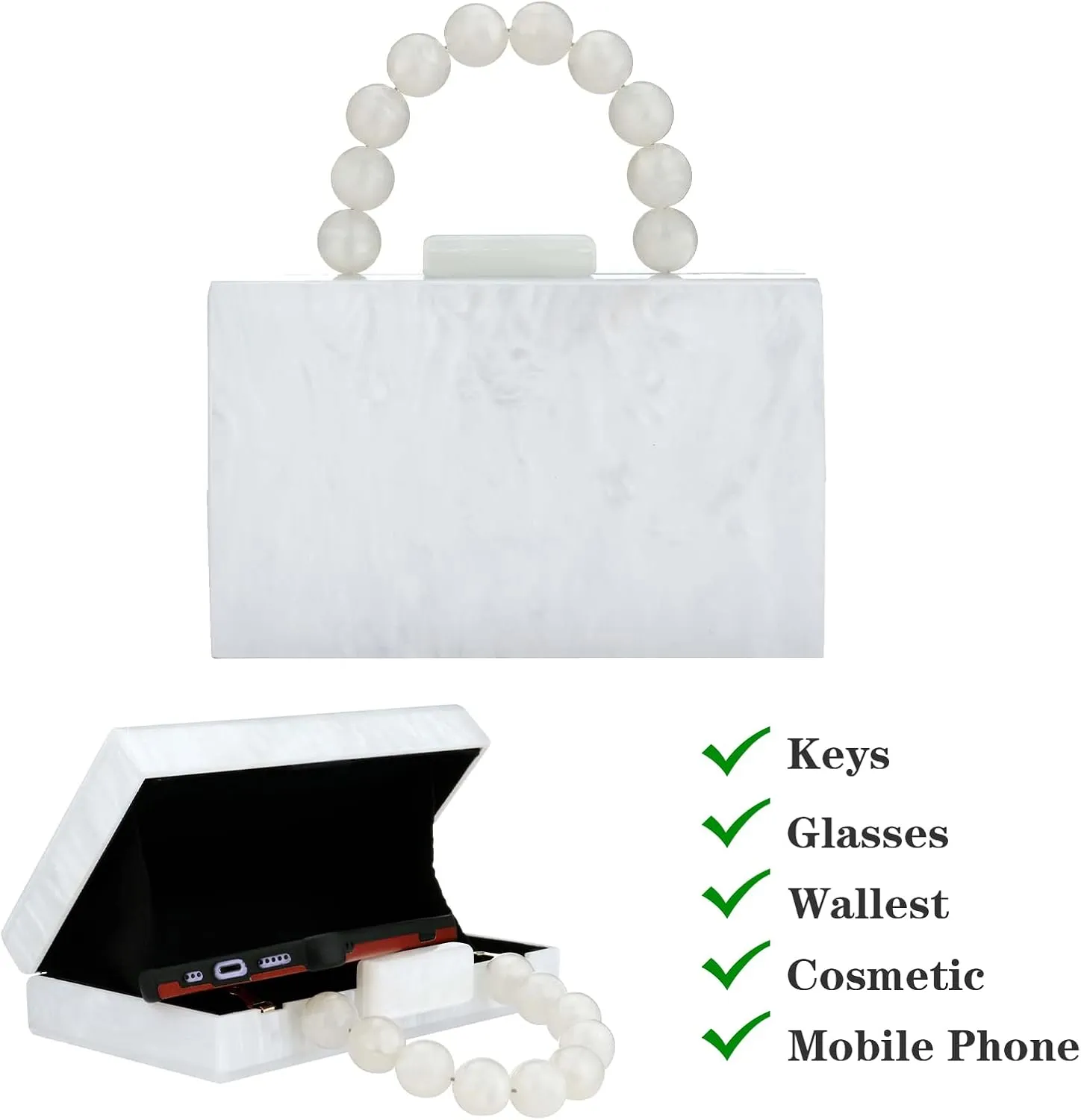 Acrylic Purses Evening Clutch Bag Marbling Handbags for Women Cross Body Bag with Pearl Chain Formal Wedding Prom Party