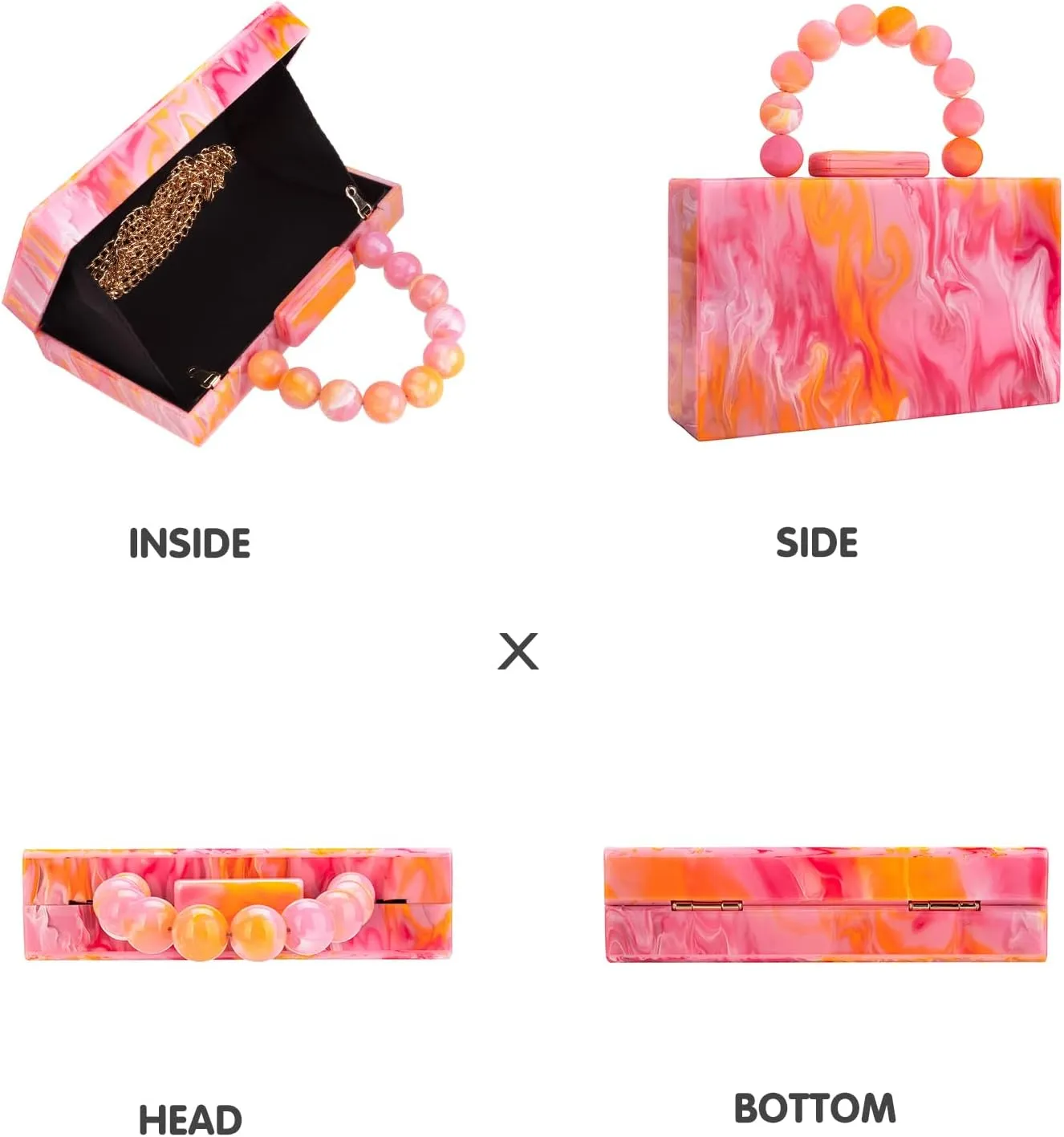 Acrylic Purses Evening Clutch Bag Marbling Handbags for Women Cross Body Bag with Pearl Chain Formal Wedding Prom Party