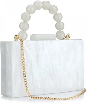 Acrylic Purses Evening Clutch Bag Marbling Handbags for Women Cross Body Bag with Pearl Chain Formal Wedding Prom Party