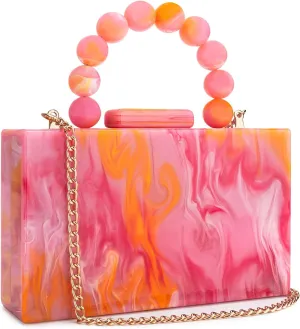 Acrylic Purses Evening Clutch Bag Marbling Handbags for Women Cross Body Bag with Pearl Chain Formal Wedding Prom Party