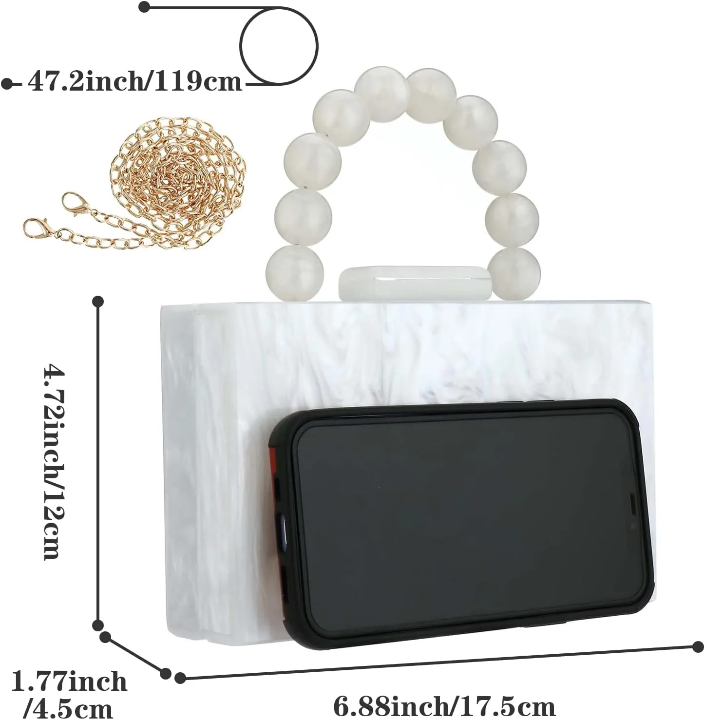 Acrylic Purses Evening Clutch Bag Marbling Handbags for Women Cross Body Bag with Pearl Chain Formal Wedding Prom Party