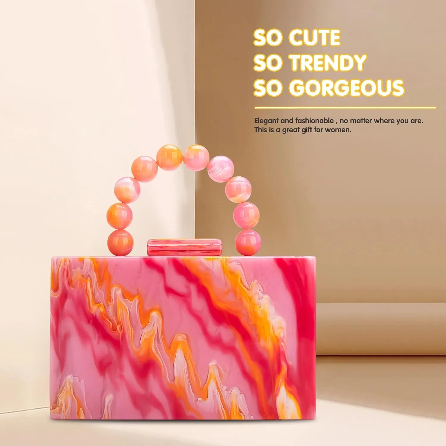 Acrylic Purses Evening Clutch Bag Marbling Handbags for Women Cross Body Bag with Pearl Chain Formal Wedding Prom Party