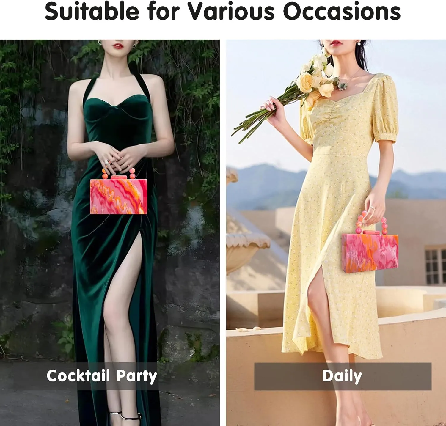 Acrylic Purses Evening Clutch Bag Marbling Handbags for Women Cross Body Bag with Pearl Chain Formal Wedding Prom Party