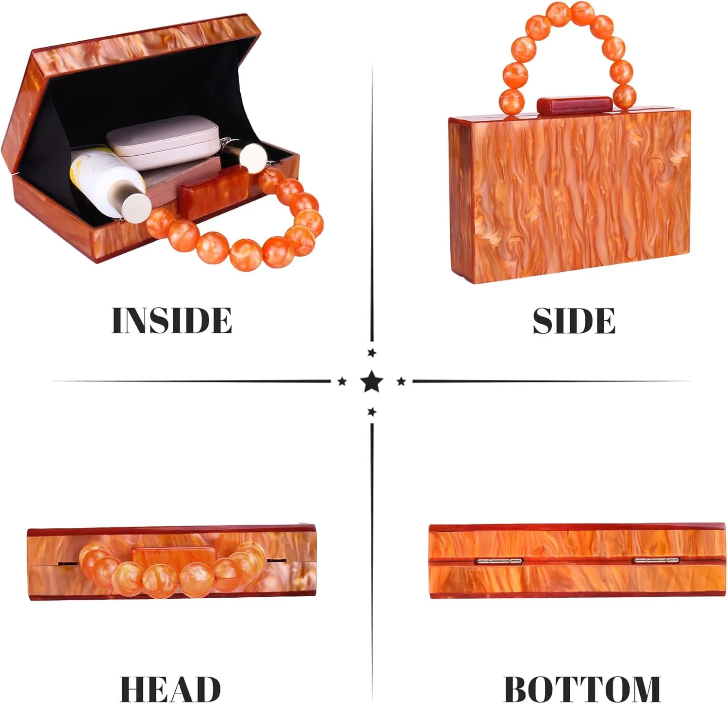Acrylic Purses Evening Clutch Bag Marbling Handbags for Women Cross Body Bag with Pearl Chain Formal Wedding Prom Party
