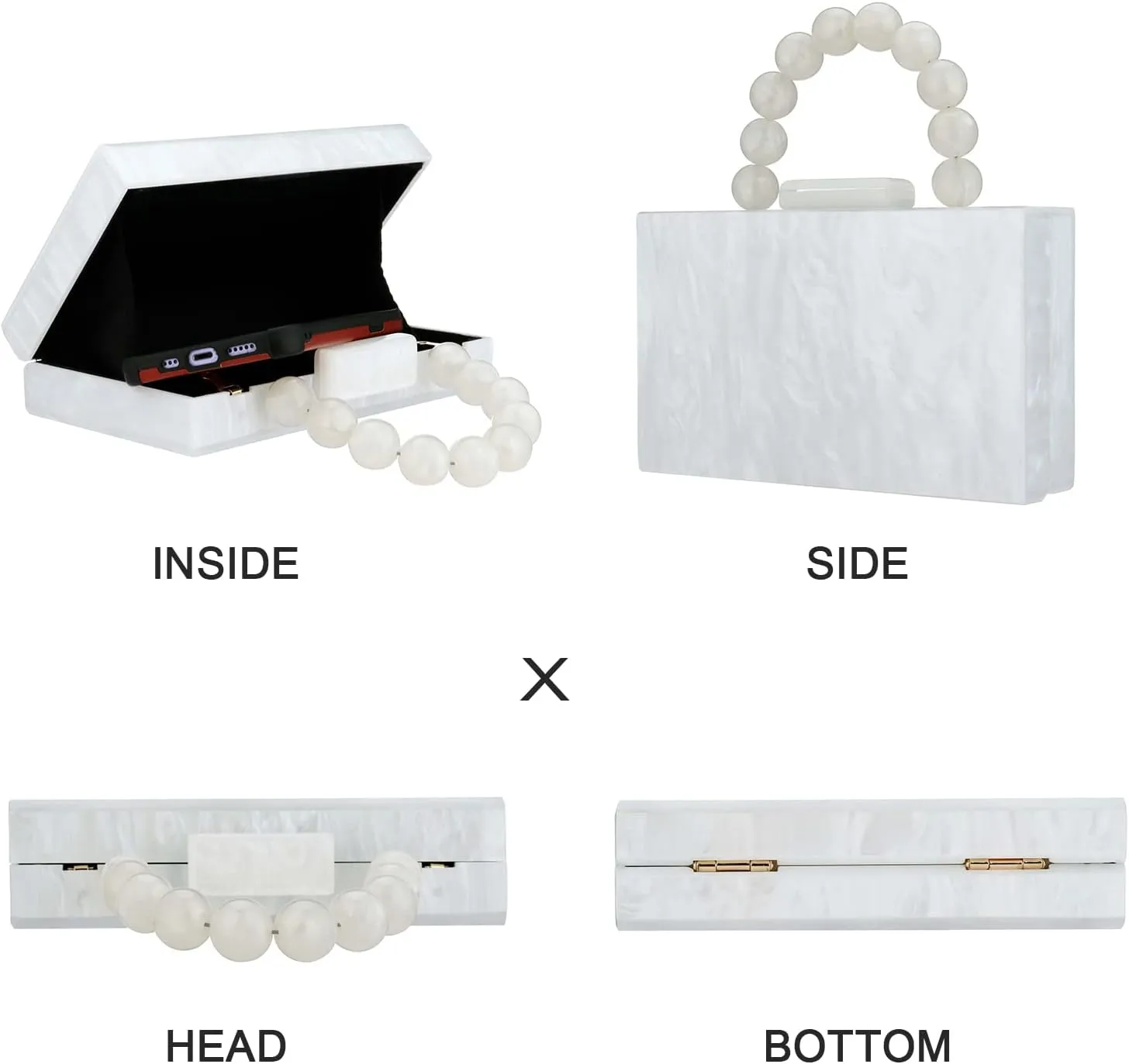 Acrylic Purses Evening Clutch Bag Marbling Handbags for Women Cross Body Bag with Pearl Chain Formal Wedding Prom Party