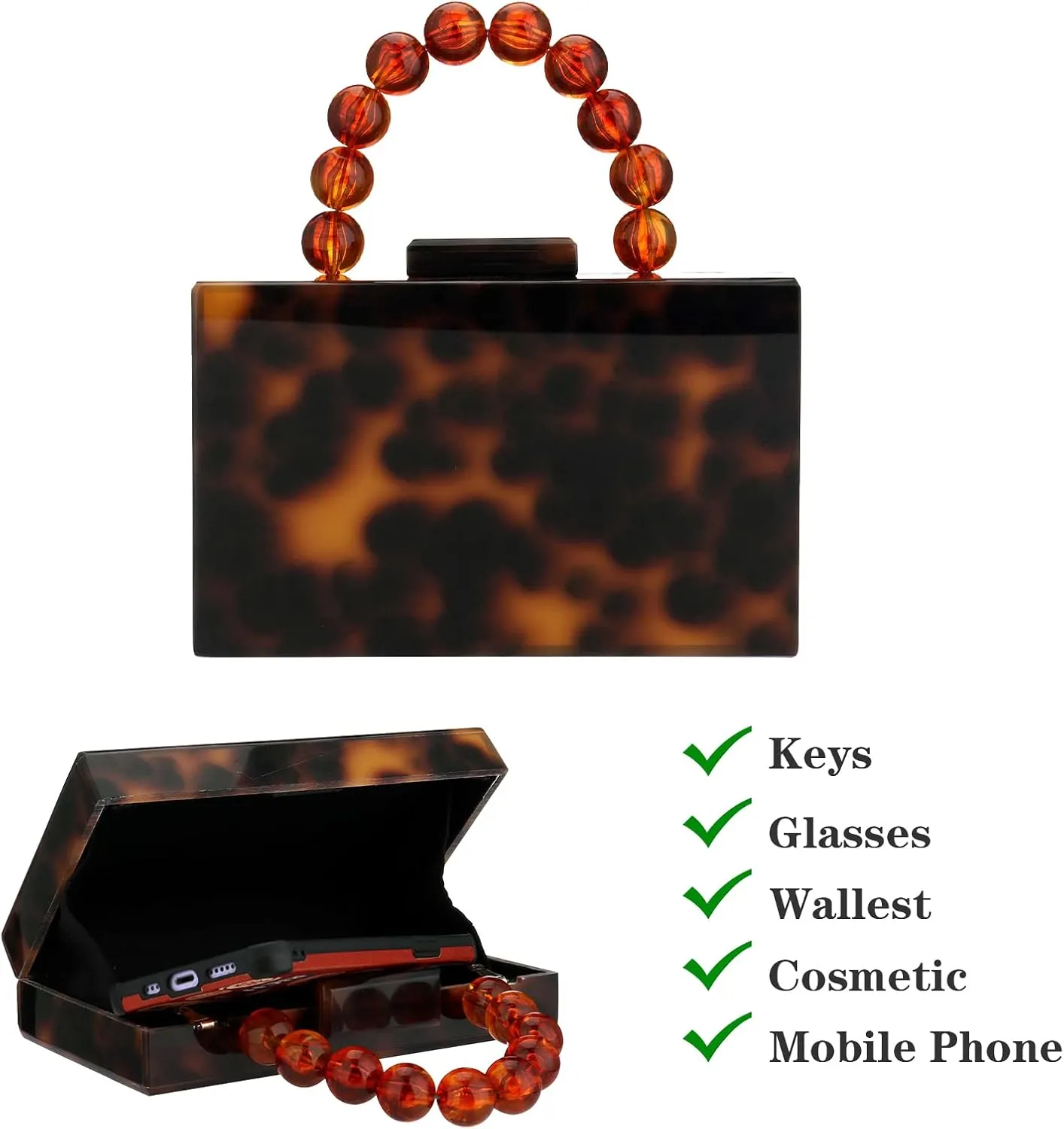 Acrylic Purses Evening Clutch Bag Marbling Handbags for Women Cross Body Bag with Pearl Chain Formal Wedding Prom Party