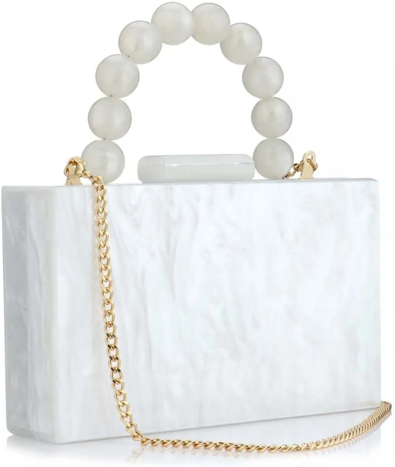 Acrylic Purses Evening Clutch Bag Marbling Handbags for Women Cross Body Bag with Pearl Chain Formal Wedding Prom Party
