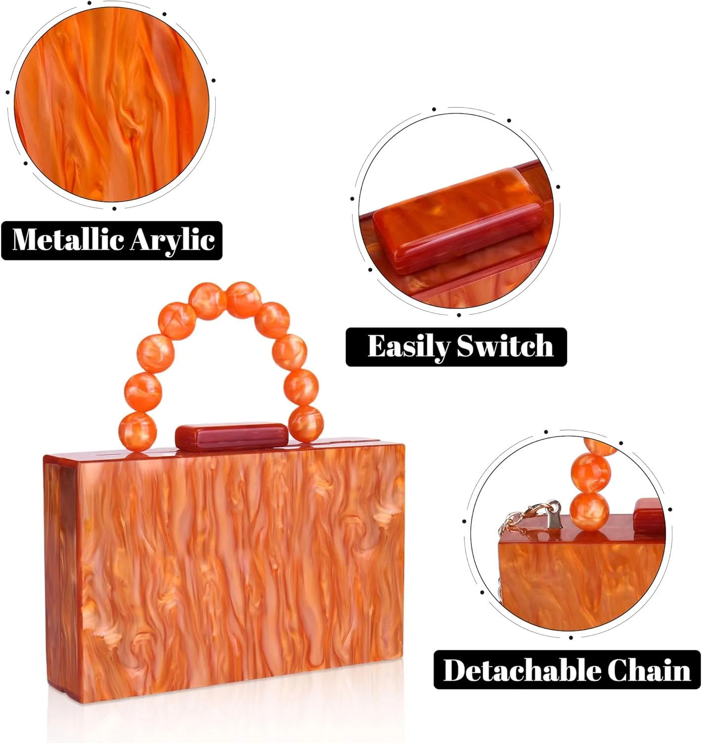 Acrylic Purses Evening Clutch Bag Marbling Handbags for Women Cross Body Bag with Pearl Chain Formal Wedding Prom Party