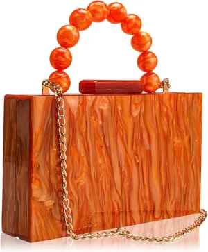Acrylic Purses Evening Clutch Bag Marbling Handbags for Women Cross Body Bag with Pearl Chain Formal Wedding Prom Party