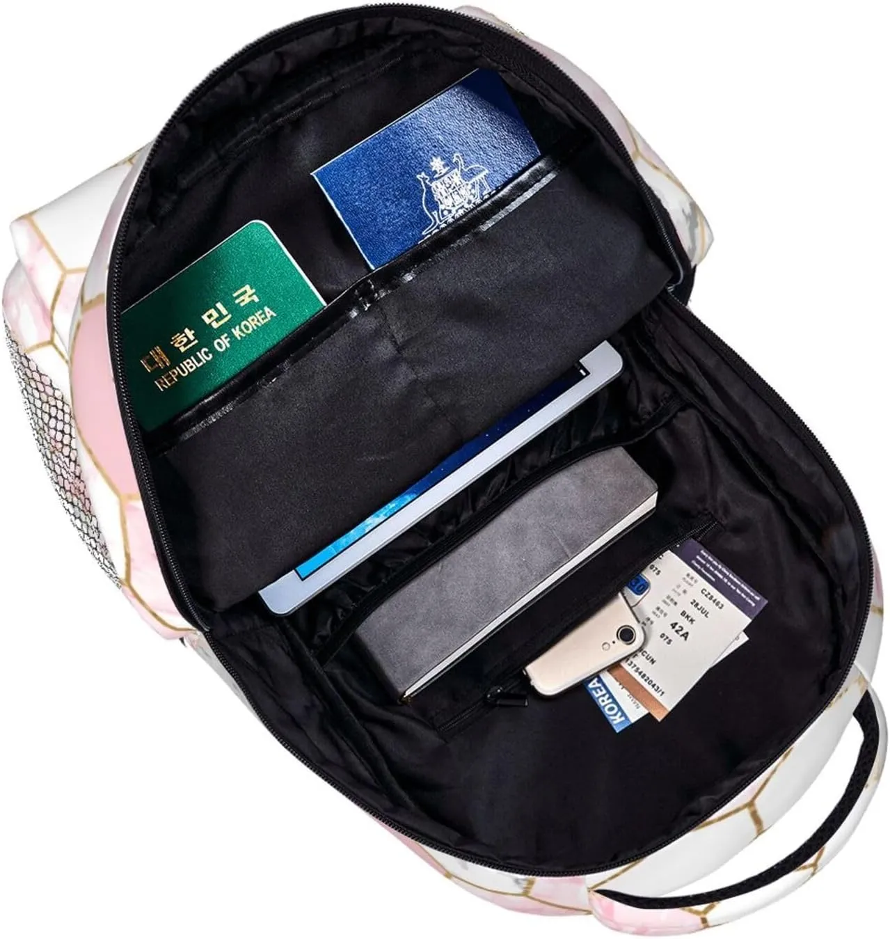 Adults Lightweight Geometric Gold Pink Gray White Marble Hexagon Tile Texture Shoulder Book Bags Big Capacity Shoulder Bag With Adjustable Shoulder Straps for Trekking Work Walking Cycling