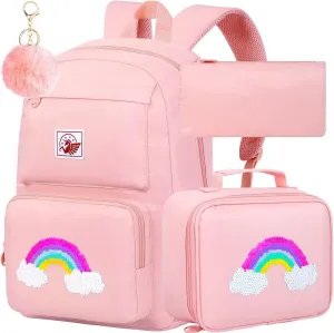 AGSDON 3PCS Backpack for Girls Set, Laptop College School Bookbag and lunch bog, Water Resistant Backpacks