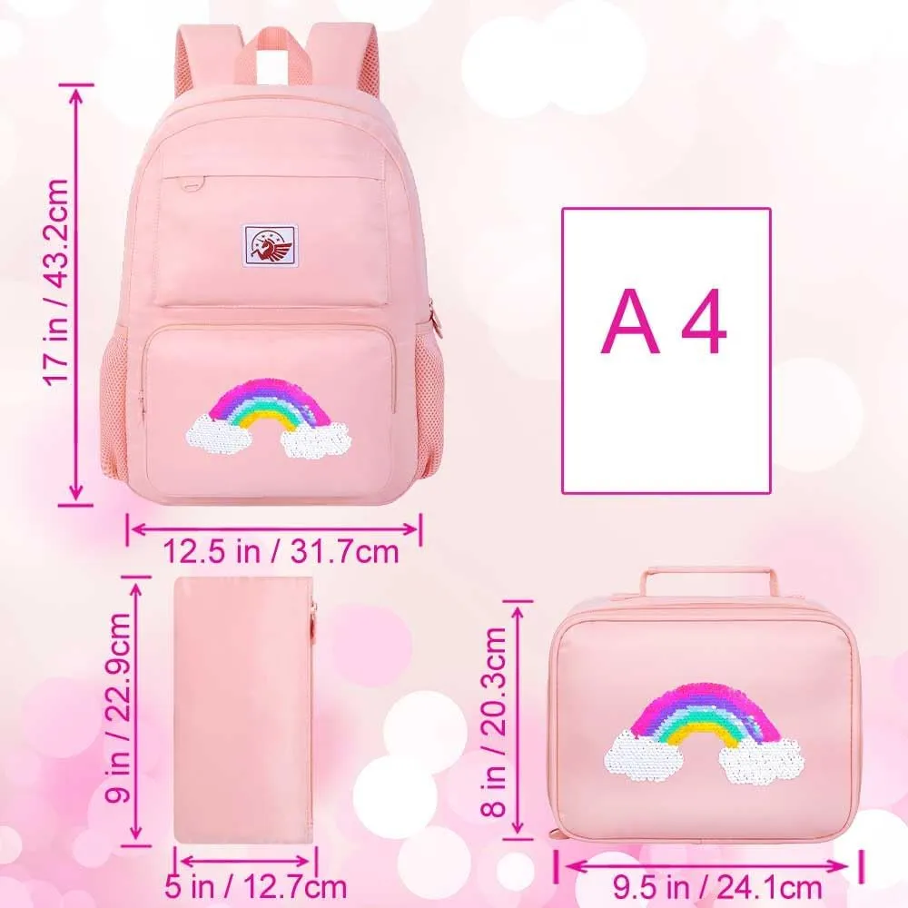 AGSDON 3PCS Backpack for Girls Set, Laptop College School Bookbag and lunch bog, Water Resistant Backpacks