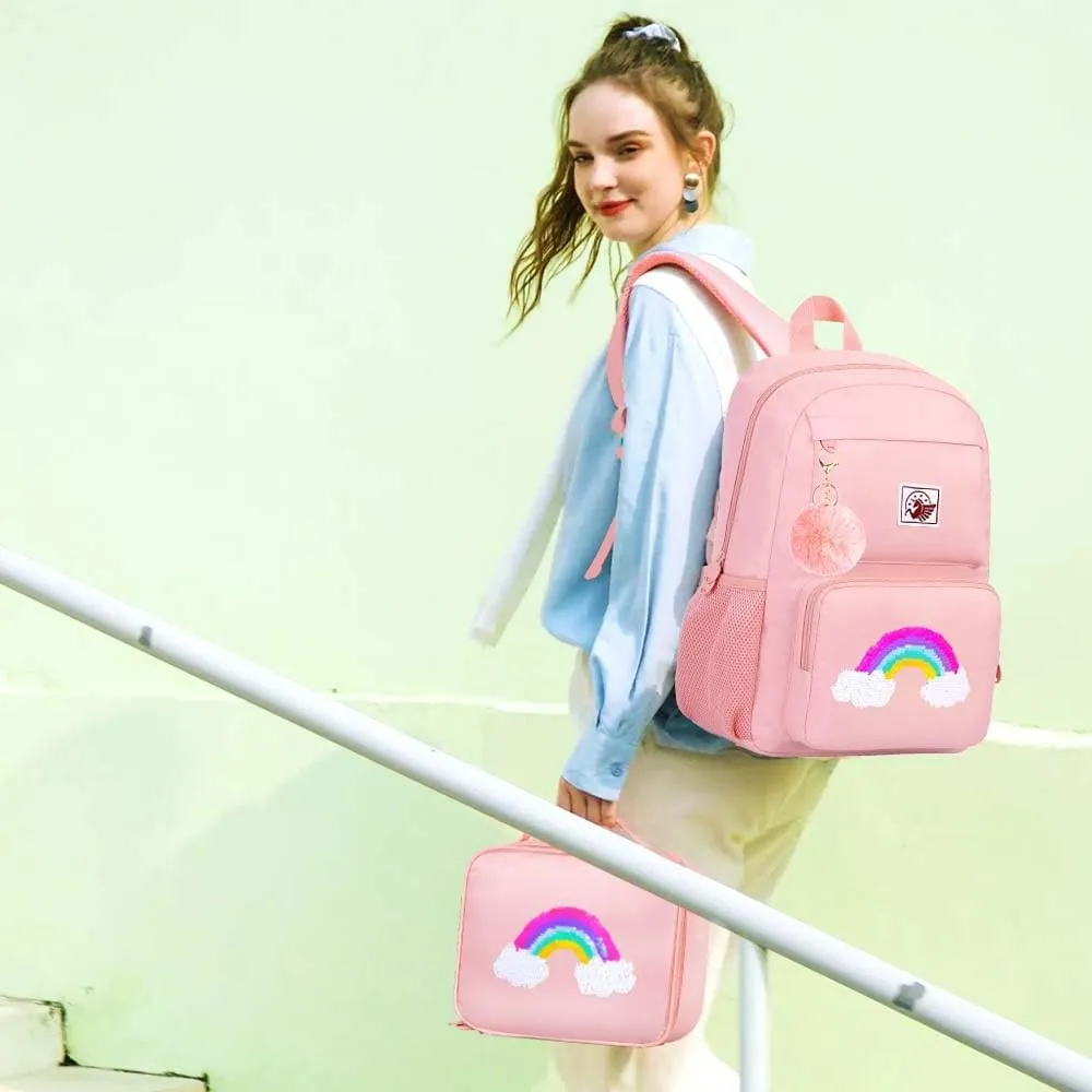 AGSDON 3PCS Backpack for Girls Set, Laptop College School Bookbag and lunch bog, Water Resistant Backpacks
