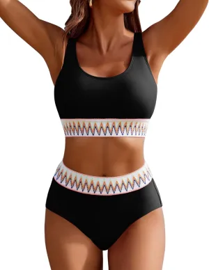 AI'MAGE Women's Bikini Sets High Waisted Two Piece Sporty Swimsuits High Cut Tummy Control Bathing Suits