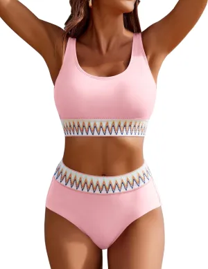 AI'MAGE Women's Bikini Sets High Waisted Two Piece Sporty Swimsuits High Cut Tummy Control Bathing Suits