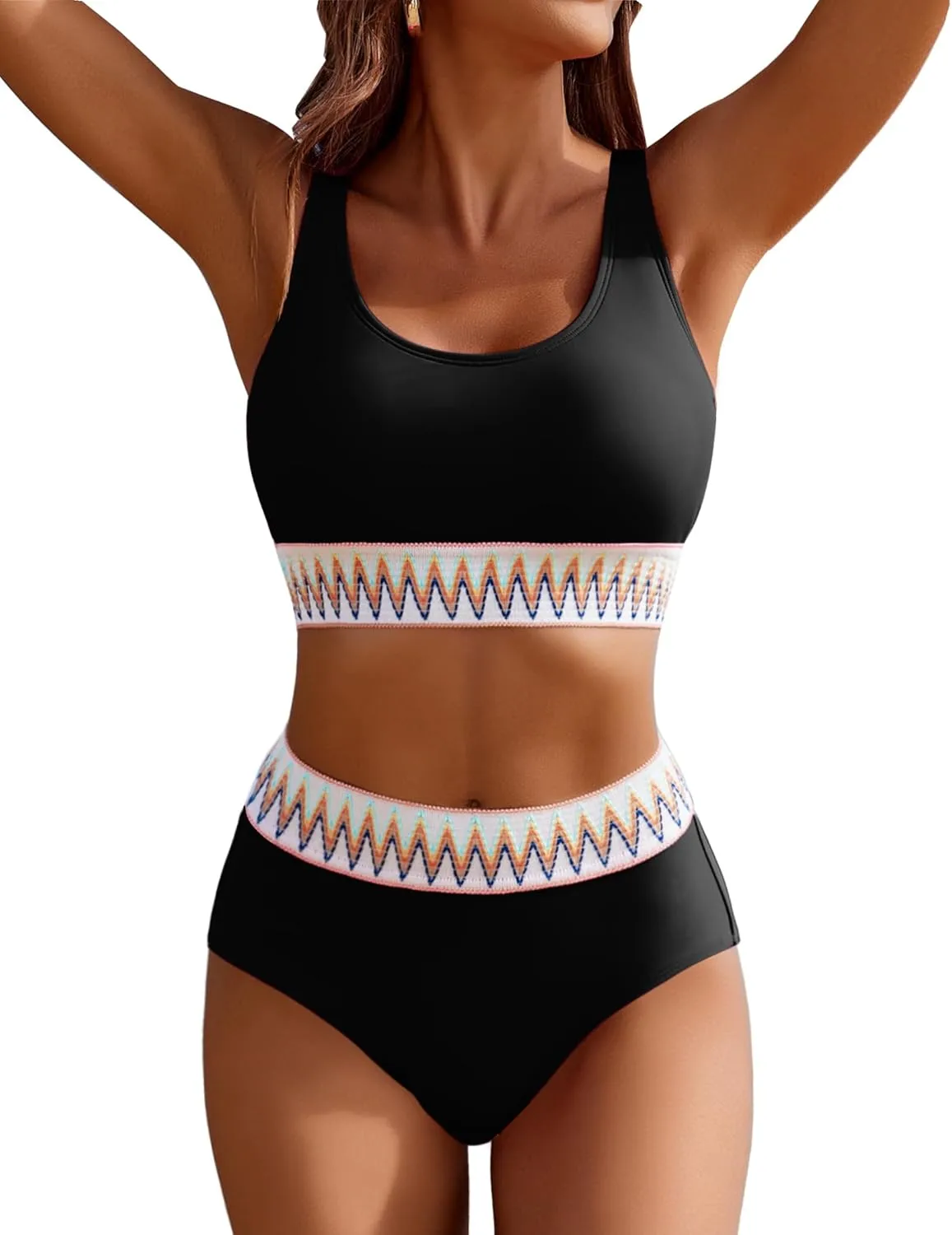 AI'MAGE Women's Bikini Sets High Waisted Two Piece Sporty Swimsuits High Cut Tummy Control Bathing Suits