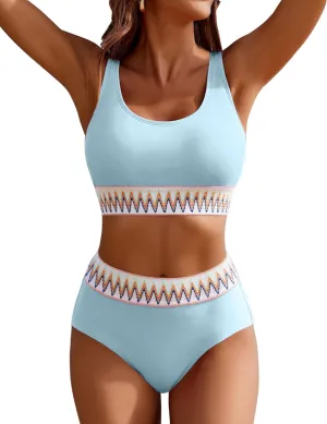 AI'MAGE Women's Bikini Sets High Waisted Two Piece Sporty Swimsuits High Cut Tummy Control Bathing Suits