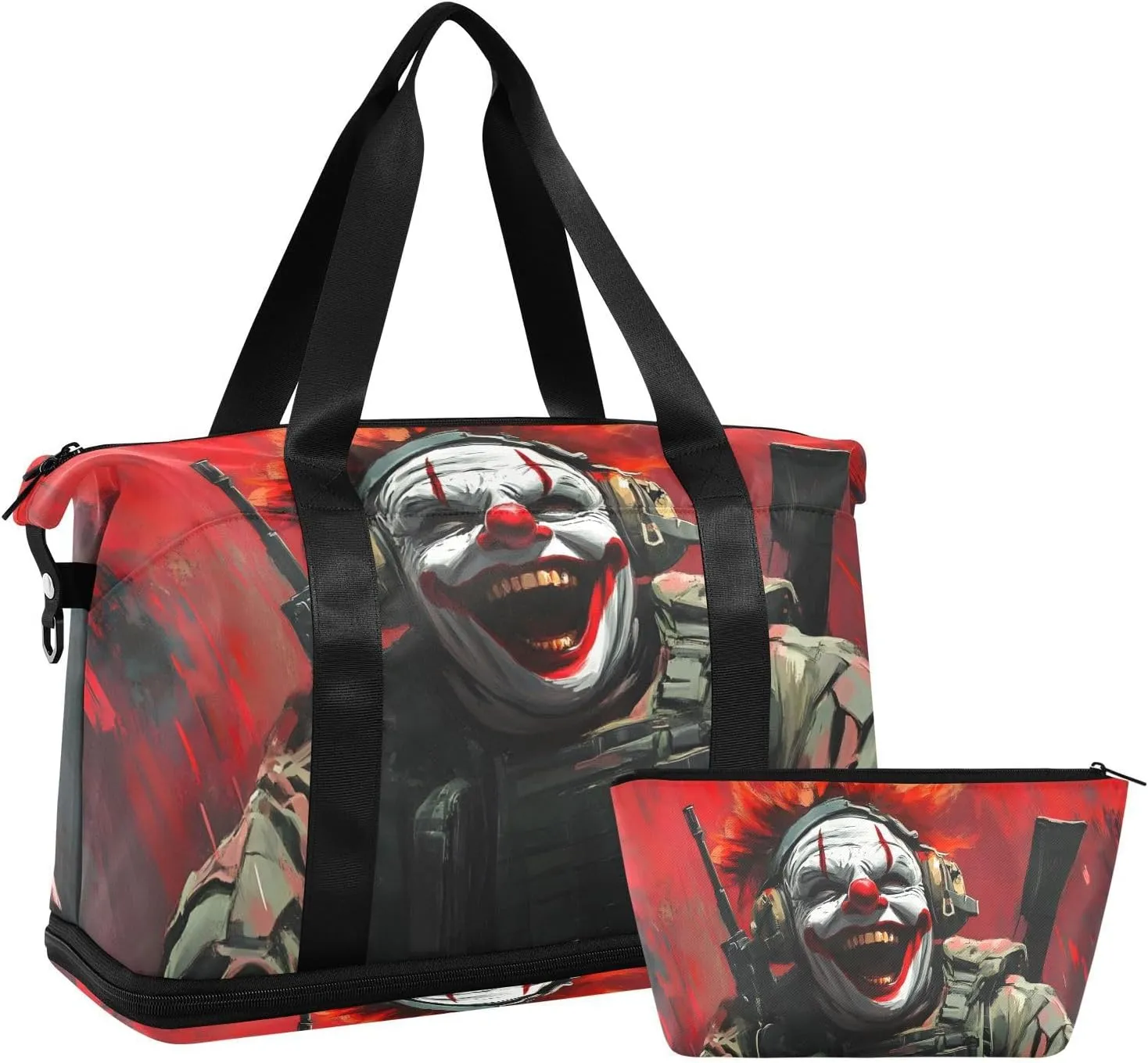 AIXIWAWA Clown Soldier Duffel Bags Set with Shoes Compartment Trolley Sleeve Removeable Strap for Workout Travel Gym