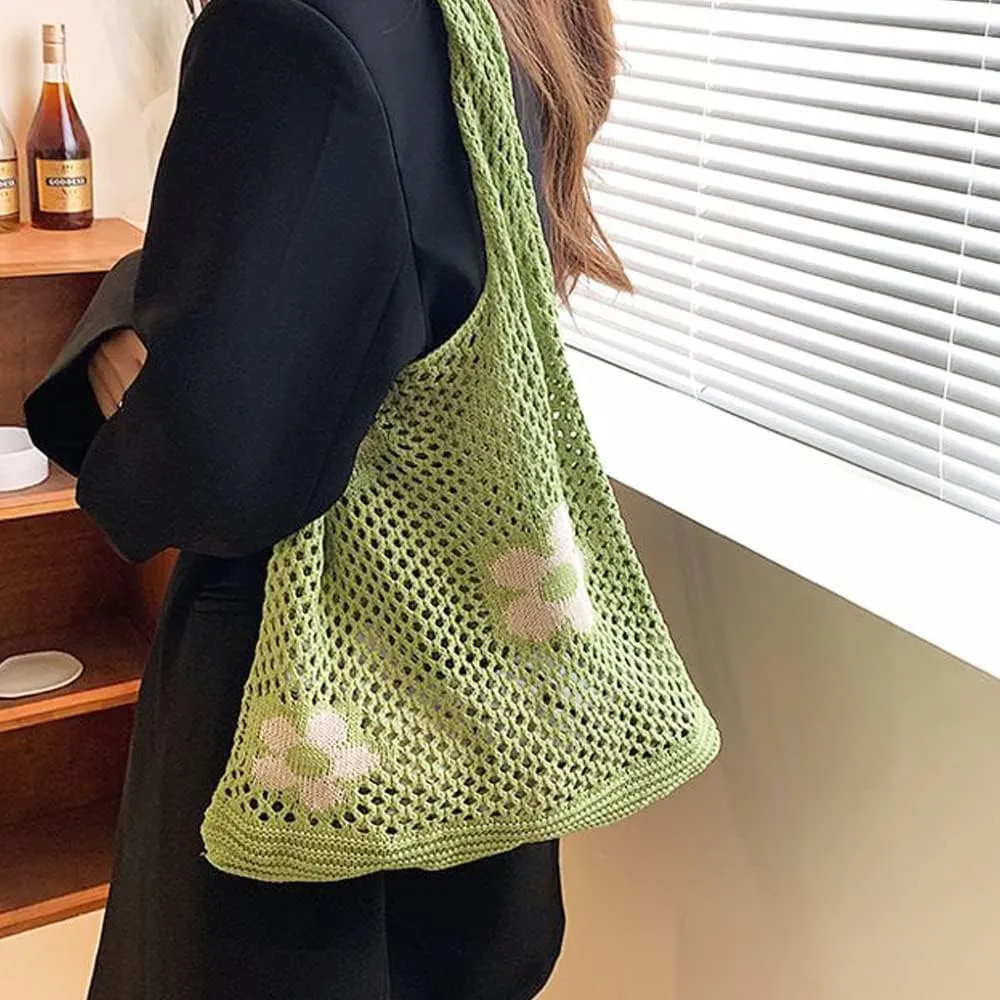 AIYUENCICI Crochet Tote, Fairy Hobo for Women - Y2k Purse, Knitted Shoulder Bag for Girls - Mesh Beach Bags