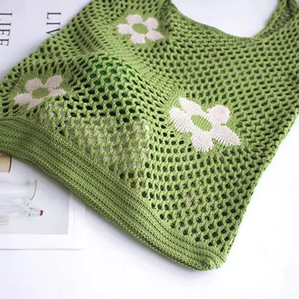 AIYUENCICI Crochet Tote, Fairy Hobo for Women - Y2k Purse, Knitted Shoulder Bag for Girls - Mesh Beach Bags